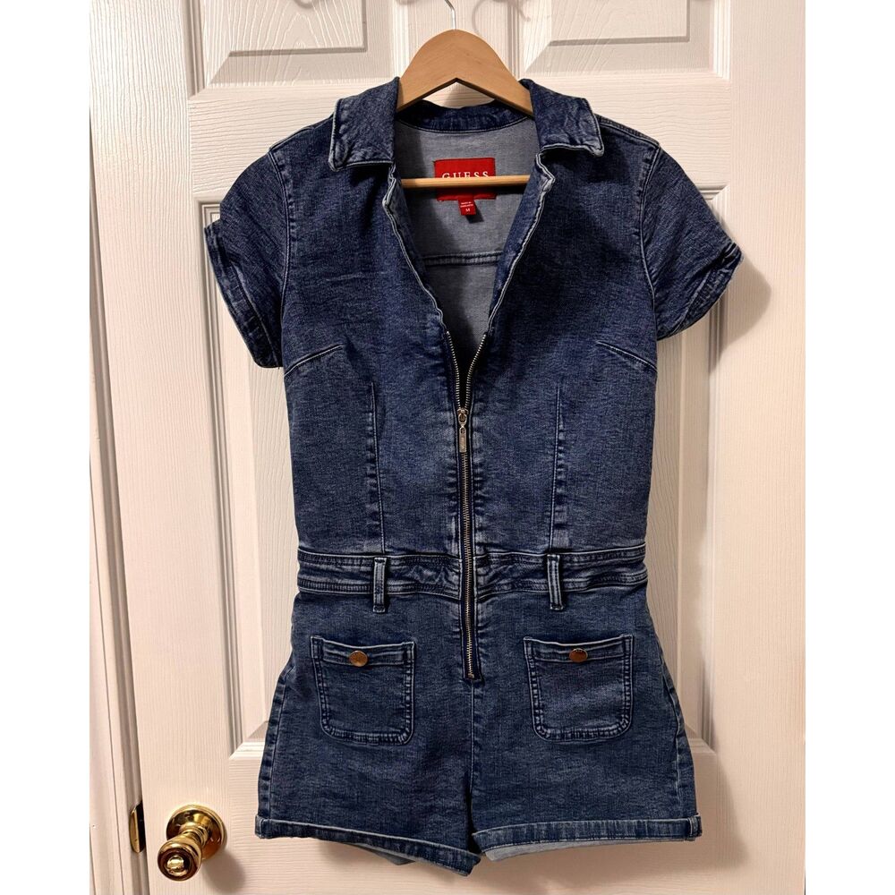 GUESS WOMEN'S ECO SHORT SLEEVE DEANA DENIM ROMPER Sz MEDIUM
